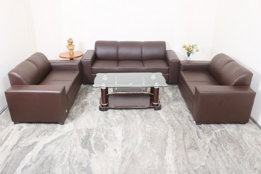used 7 Seater Brown Leatherite Sofa