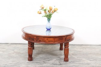 used Round Brass & Tile Table