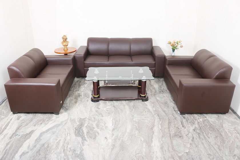7 Seater Brown Leatherite Sofa  Used  Furniture for Sale