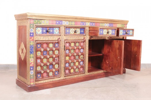 used 6 Ft Brass & Tile Side Board