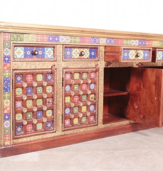 used 6 Ft Brass & Tile Side Board