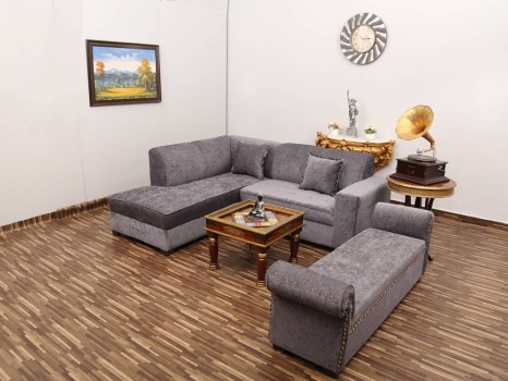 used Denim L Sofa with Settee