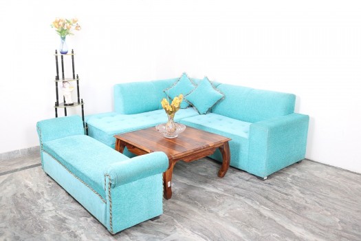 used Blue L Shape Sofa with Settee